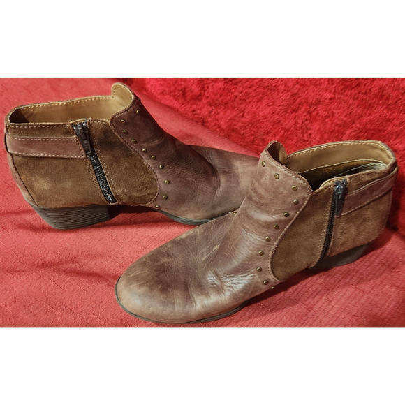 BOC Womens 7.5 Boots Reddish Brown Zipper & Strap Ankle - Picture 7 of 8